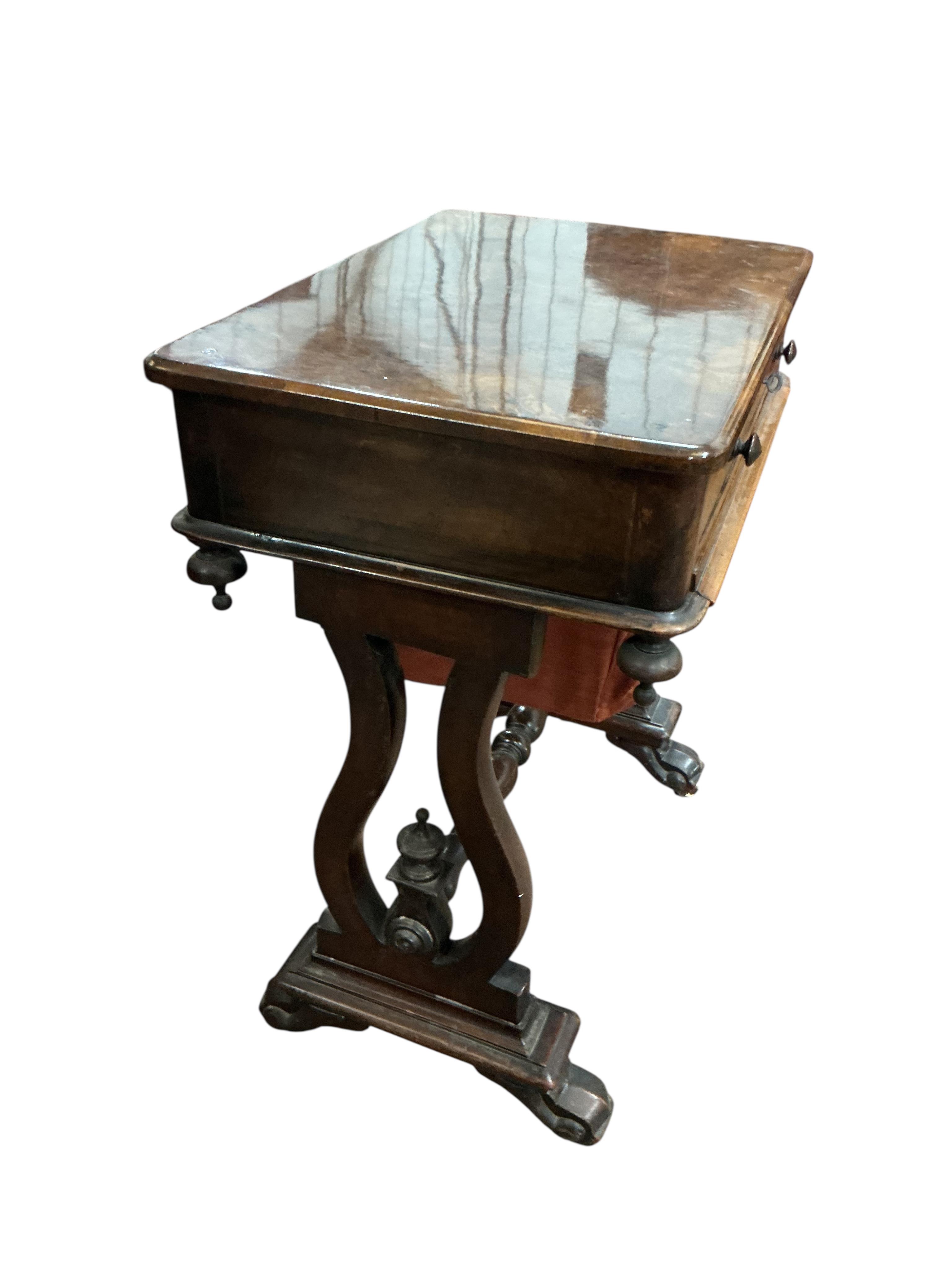 A Victorian walnut work table, width 57cm, depth 39cm, height 71cm